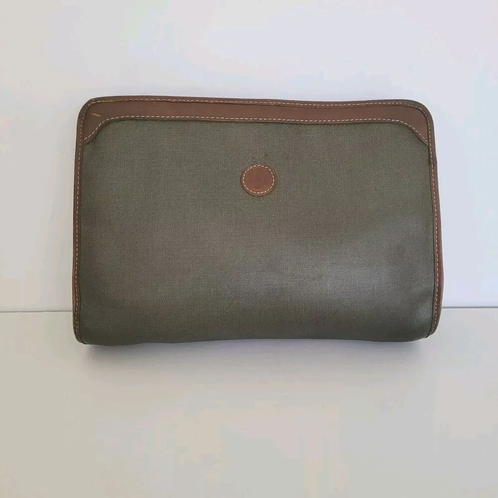 Christian Dior Pochette Trousse De Toilette Zip Pouch Clutch Green Brown Vintage